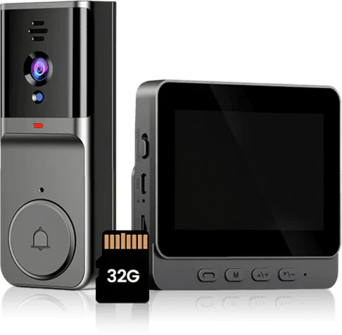 Câmara sem fios para campainha: 1080P, ângulo de visão de 170°, tela de 4,3 polegadas, à prova de água IPX65 para exterior, visão noturna 