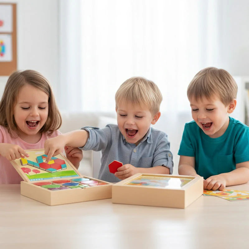 Conjunto de Blocos de Quebra-Cabeça Geométricos Magnéticos Criativos