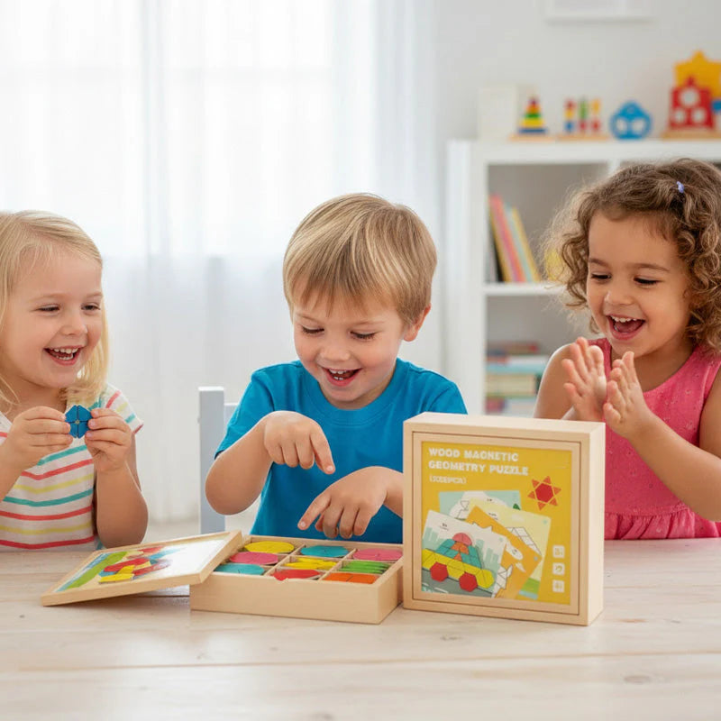 Conjunto de Blocos de Quebra-Cabeça Geométricos Magnéticos Criativos
