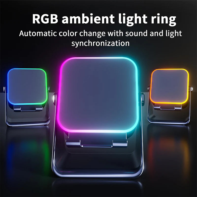 Alto-falante Bluetooth sem fio 5 em 1 com carregamento indutivo e suporte ajustável para telefone 