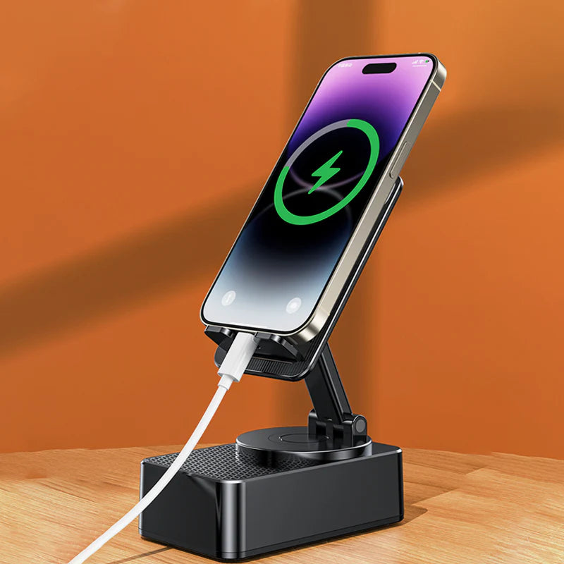 Suporte para celular 3 em 1 com alto-falante Bluetooth e carregador portátil.