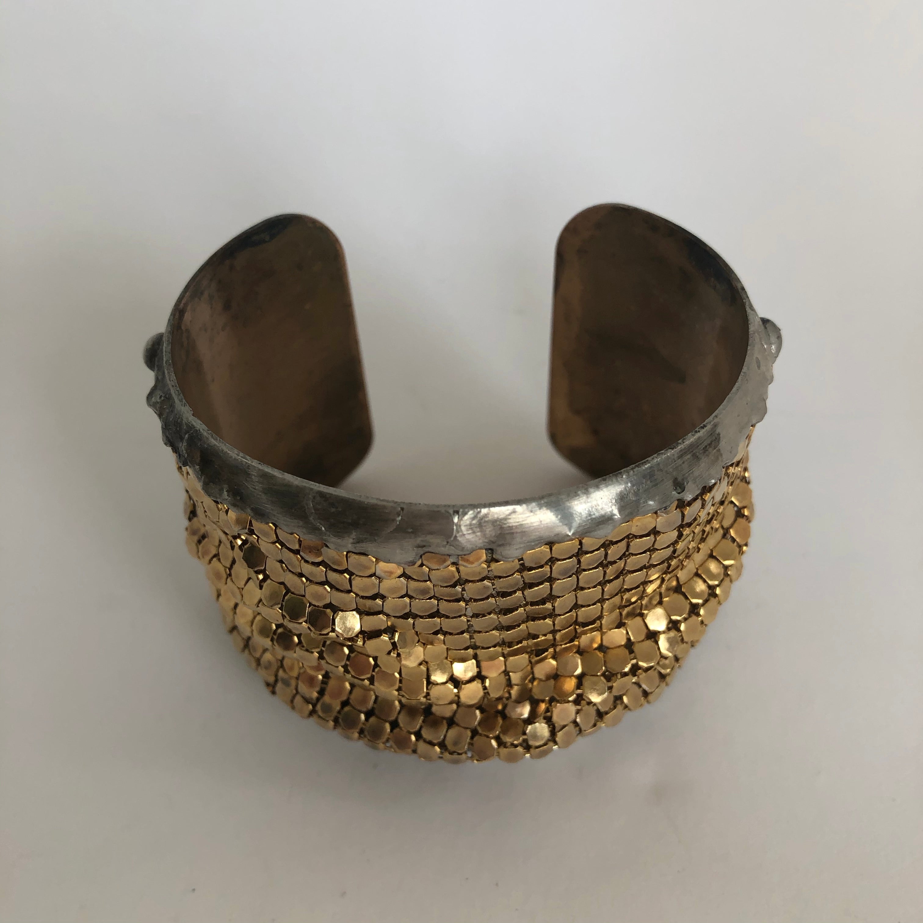 large brass cuff with gold plated brass mesh 1