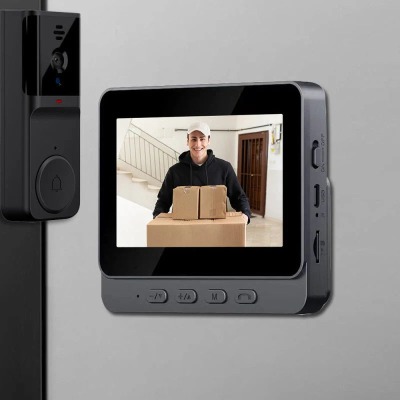 Câmara sem fios para campainha: 1080P, ângulo de visão de 170°, tela de 4,3 polegadas, à prova de água IPX65 para exterior, visão noturna 