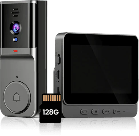 Câmara sem fios para campainha: 1080P, ângulo de visão de 170°, tela de 4,3 polegadas, à prova de água IPX65 para exterior, visão noturna 