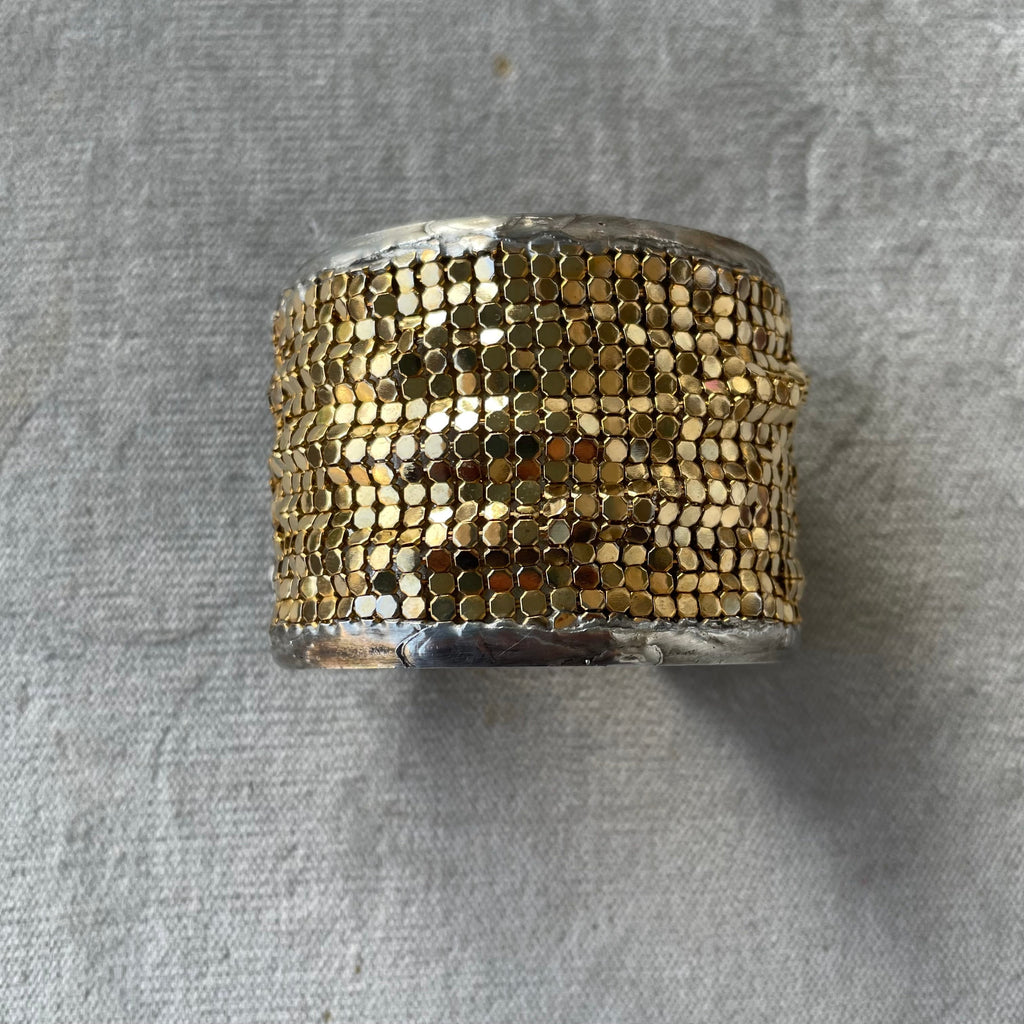 large brass cuff with gold plated brass mesh 1