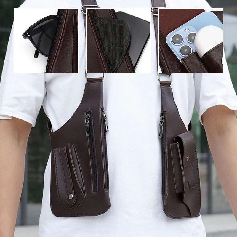 Bolsa tática masculina anti-roubo com vários bolsos e ombro duplo 