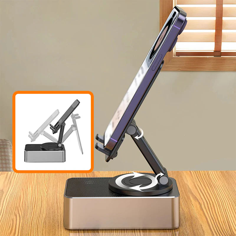 Suporte para celular 3 em 1 com alto-falante Bluetooth e carregador portátil.